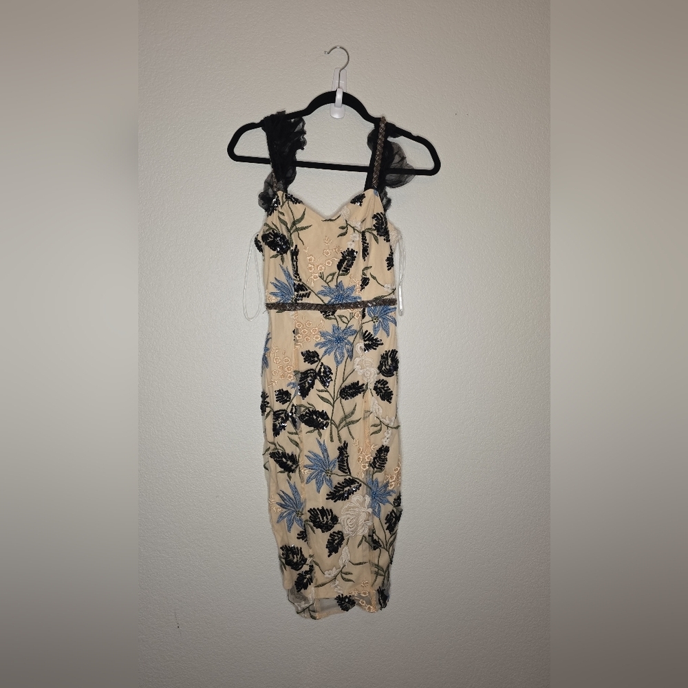 Lulu's Black and Blue Floral Midi Dress - Picture 3 of 3